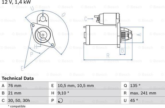 BOSCH 0 986 014 840 - Starter autospares.lv