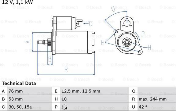 BOSCH 0 986 016 110 - Starter autospares.lv