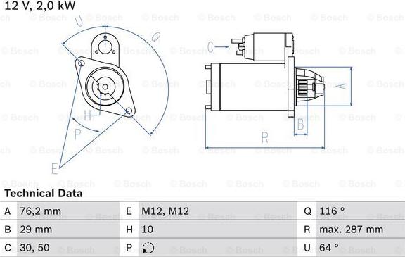 BOSCH 0 986 018 020 - Starter autospares.lv