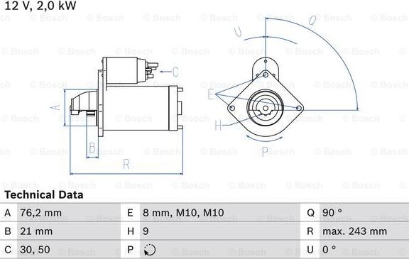 BOSCH 0 986 017 300 - Starter autospares.lv