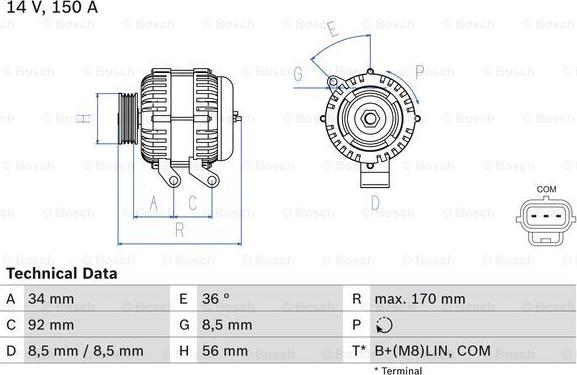 BOSCH 0 986 083 070 - Alternator autospares.lv