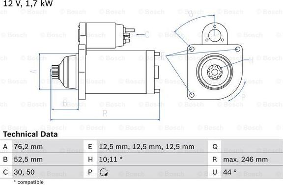 BOSCH 0 986 020 250 - Starter autospares.lv