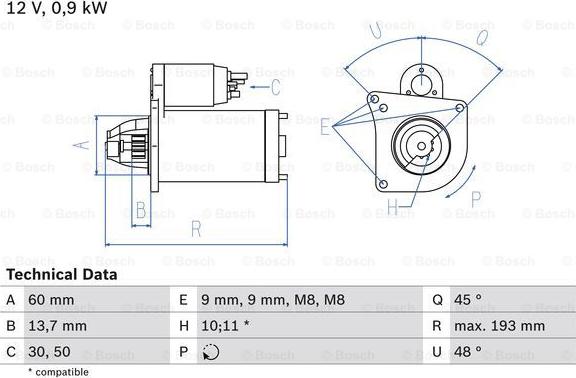 BOSCH 0 986 021 970 - Starter autospares.lv