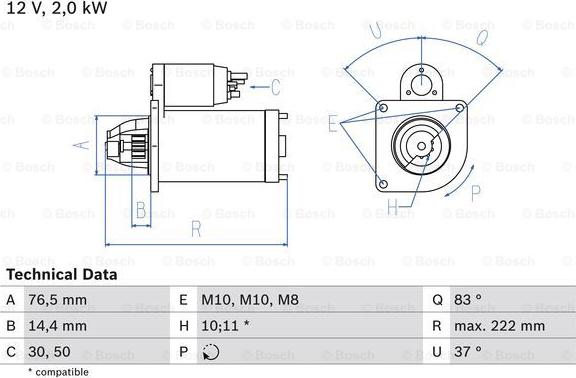 BOSCH 0 986 023 530 - Starter autospares.lv