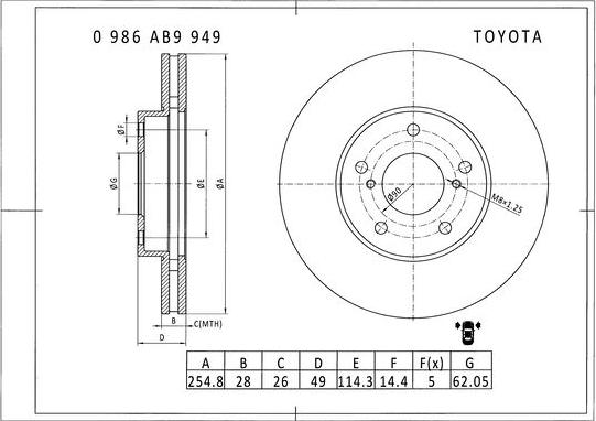 BOSCH 0 986 AB9 949 - Brake Disc autospares.lv