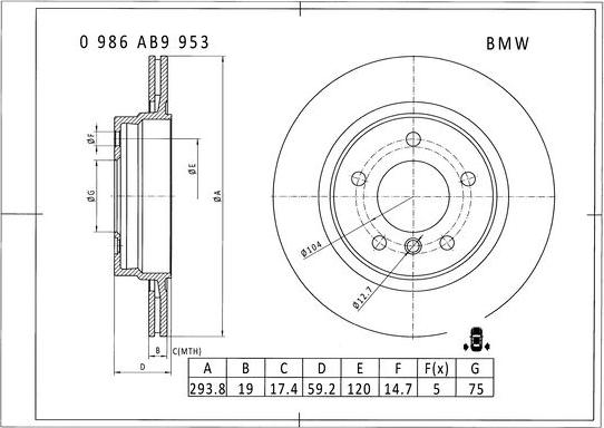 BOSCH 0 986 AB9 953 - Brake Disc autospares.lv