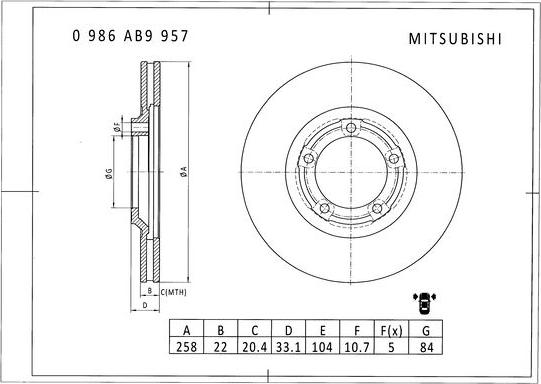 BOSCH 0 986 AB9 957 - Brake Disc autospares.lv