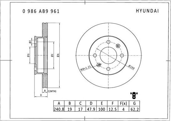 BOSCH 0 986 AB9 961 - Brake Disc autospares.lv