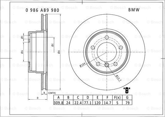 BOSCH 0 986 AB9 980 - Brake Disc autospares.lv