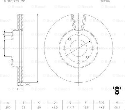 BOSCH 0 986 AB9 595 - Brake Disc autospares.lv