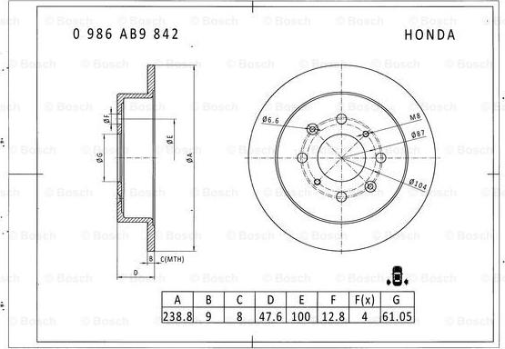 BOSCH 0 986 AB9 842 - Brake Disc autospares.lv