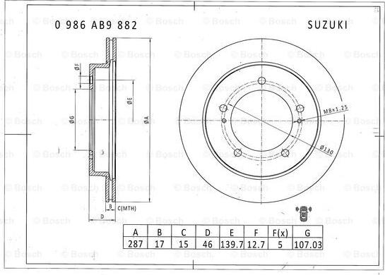 BOSCH 0 986 AB9 882 - Brake Disc autospares.lv