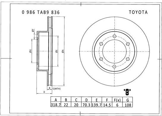 BOSCH 0 986 AB9 836 - Brake Disc autospares.lv