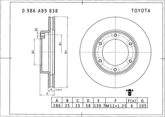 BOSCH 0 986 AB9 838 - Brake Disc autospares.lv