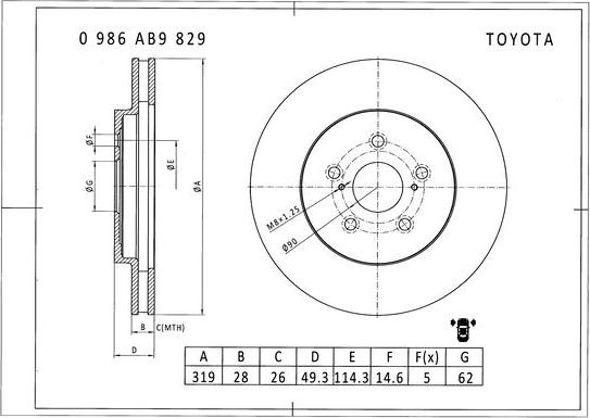 BOSCH 0 986 AB9 829 - Brake Disc autospares.lv