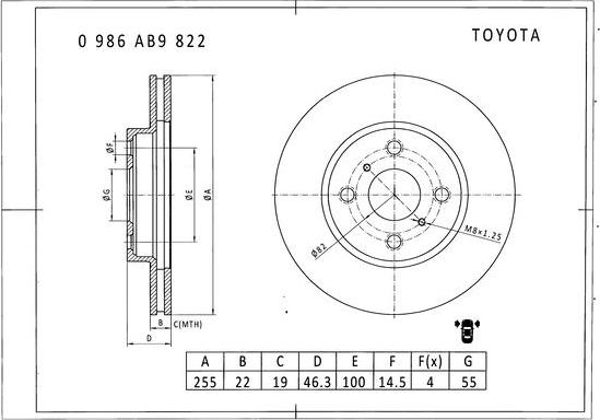 BOSCH 0 986 AB9 822 - Brake Disc autospares.lv