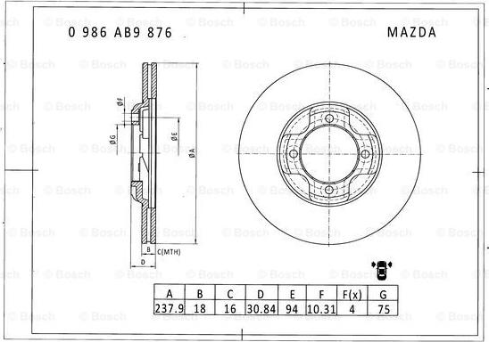 BOSCH 0 986 AB9 876 - Brake Disc autospares.lv