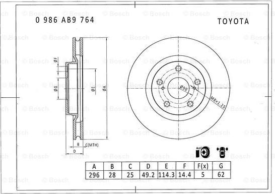 BOSCH 0 986 AB9 764 - Brake Disc autospares.lv