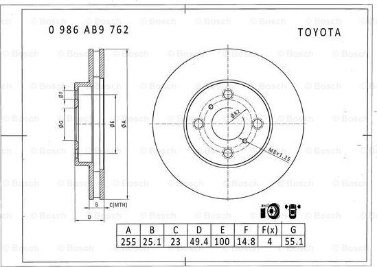 BOSCH 0 986 AB9 762 - Brake Disc autospares.lv