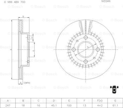 BOSCH 0 986 AB9 700 - Brake Disc autospares.lv