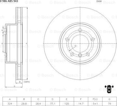 BOSCH 0 986 AB5 943 - Brake Disc autospares.lv