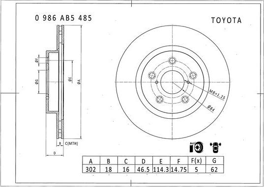 BOSCH 0 986 AB5 485 - Brake Disc autospares.lv