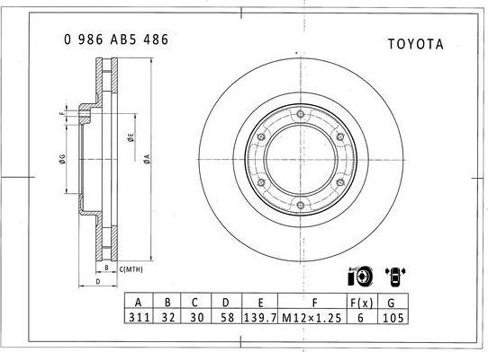 BOSCH 0 986 AB5 486 - Brake Disc autospares.lv