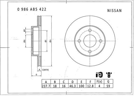 BOSCH 0 986 AB5 422 - Brake Disc autospares.lv