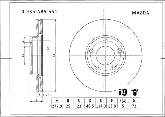 BOSCH 0 986 AB5 551 - Brake Disc autospares.lv