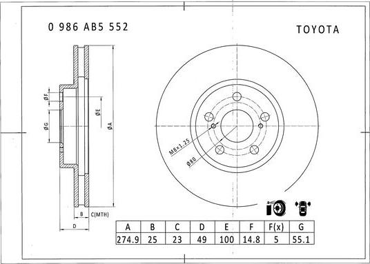 BOSCH 0 986 AB5 552 - Brake Disc autospares.lv