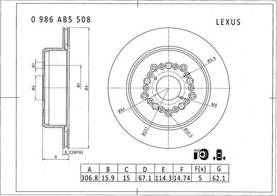 BOSCH 0 986 AB5 508 - Brake Disc autospares.lv