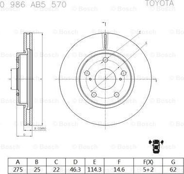 BOSCH 0 986 AB5 570 - Brake Disc autospares.lv