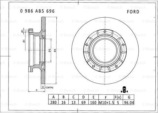 BOSCH 0 986 AB5 696 - Brake Disc autospares.lv