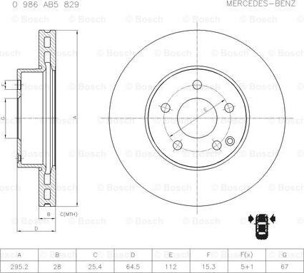 BOSCH 0 986 AB5 829 - Brake Disc autospares.lv