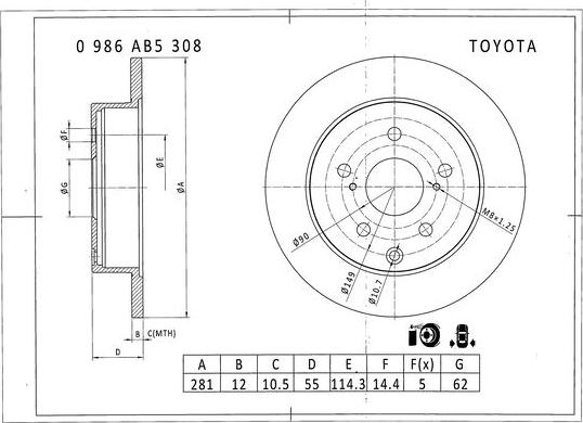 BOSCH 0 986 AB5 308 - Brake Disc autospares.lv