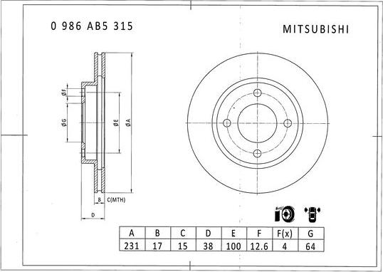 BOSCH 0 986 AB5 315 - Brake Disc autospares.lv