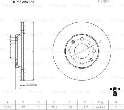 BOSCH 0 986 AB5 338 - Brake Disc autospares.lv