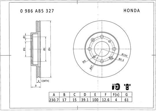 BOSCH 0 986 AB5 327 - Brake Disc autospares.lv