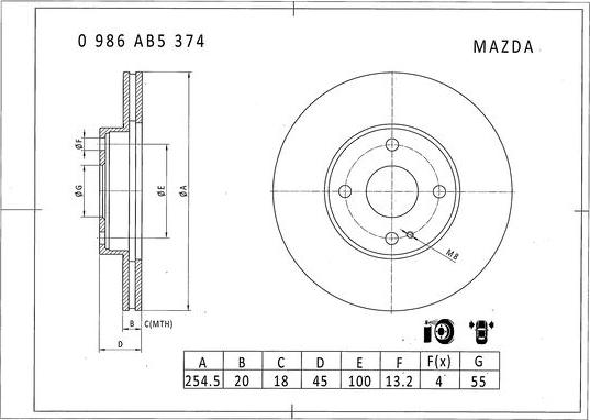 BOSCH 0 986 AB5 374 - Brake Disc autospares.lv