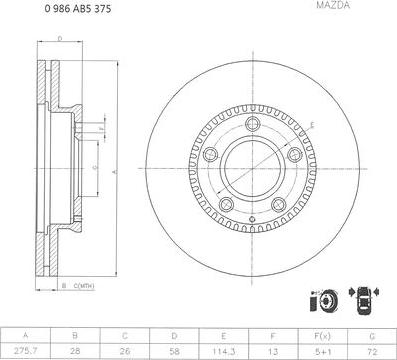 BOSCH 0 986 AB5 375 - Brake Disc autospares.lv