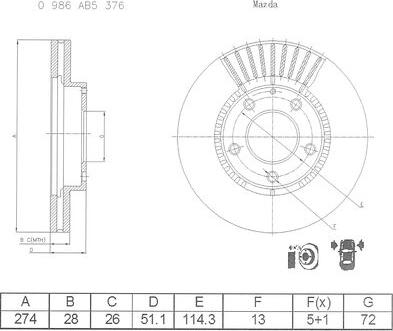 BOSCH 0 986 AB5 376 - Brake Disc autospares.lv