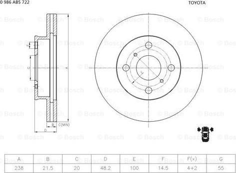 BOSCH 0 986 AB5 722 - Brake Disc autospares.lv