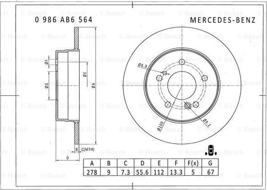 BOSCH 0 986 AB6 564 - Brake Disc autospares.lv