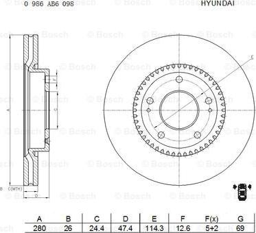 BOSCH 0 986 AB6 098 - Brake Disc autospares.lv