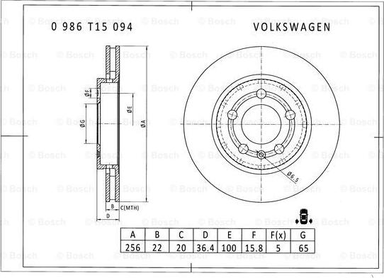 BOSCH 0 986 T15 094 - Brake Disc autospares.lv