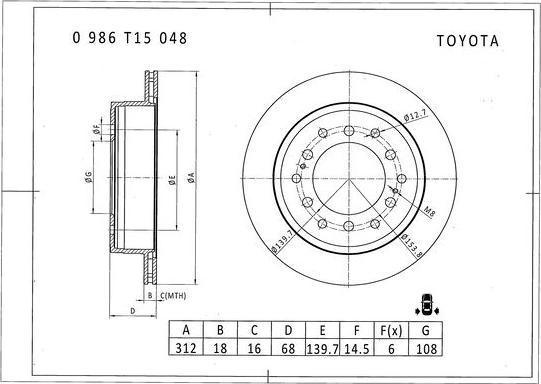 BOSCH 0 986 T15 048 - Brake Disc autospares.lv