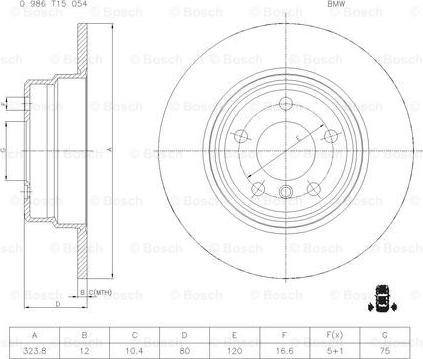 BOSCH 0 986 T15 054 - Brake Disc autospares.lv