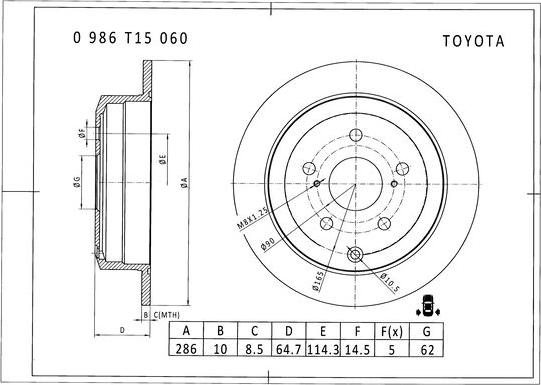 BOSCH 0 986 T15 060 - Brake Disc autospares.lv