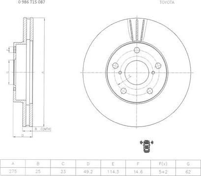 BOSCH 0 986 T15 087 - Brake Disc autospares.lv