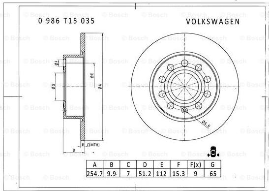 BOSCH 0 986 T15 035 - Brake Disc autospares.lv